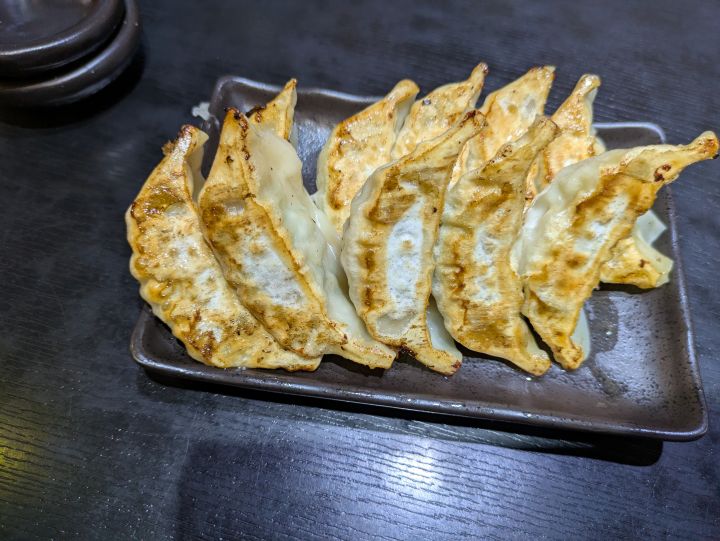 こんがりと美味しそうな焼き目がついた拉麺帝王の焼き餃子