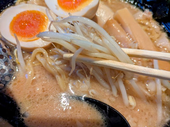 ラーメンの上にトッピングされたもやし