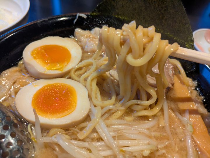 箸で持ち上げた太麺